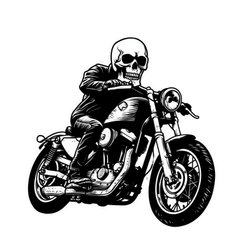 Skeleton Biker on Vintage Motorcycle png