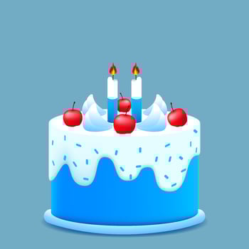 birthday cake 3d illustration in blue and white color. illustration vector