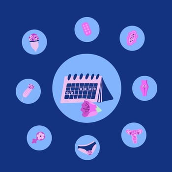 Menstrual cycle icons. Hygiene during menstruation. Women's health. Menstrual calendar. vector