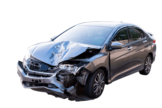 Car crash, Front and side of modern black car get damaged by accident on the road. damaged cars after collision. isolated on transparent background, File png