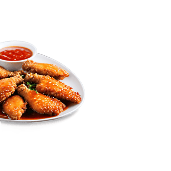 Fried fish wings crispy texture garnished with sweet and sour sauce shot with a shallow png
