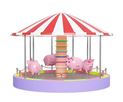Carousel or merry go round with piggy bank isolated. 3d render illustration png