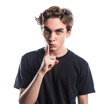 Angry young man asking for silence on isolated transparent background png