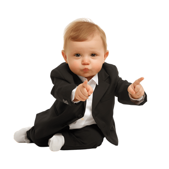 Baby businessman pointing on isolated transparent background png