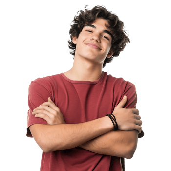 Satisfied young man with crossed arms gesture on isolated transparent background png