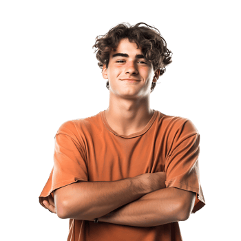 Satisfied young man with crossed arms gesture on isolated transparent background png