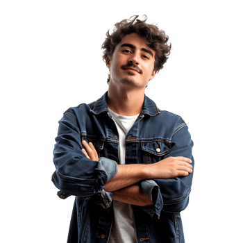 Satisfied young man with crossed arms gesture on isolated transparent background png