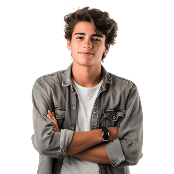 Satisfied young man with crossed arms gesture on isolated transparent background png