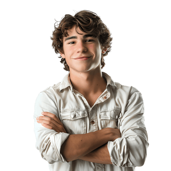 Satisfied young man with crossed arms gesture on isolated transparent background png