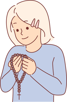 Little christian girl holding rosary with catholic cross and praying, for concept of receiving religious education. Happy child student in sunday church school playing with christian rosary png