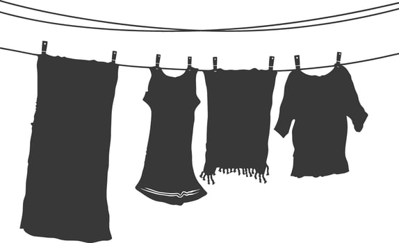 Silhouette clothesline for hanging clothes black color only vector
