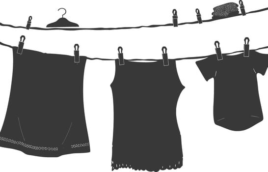 Silhouette clothesline for hanging clothes black color only vector