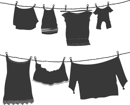 Silhouette clothesline for hanging clothes black color only vector