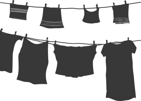 Silhouette clothesline for hanging clothes black color only vector