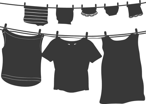Silhouette clothesline for hanging clothes black color only vector