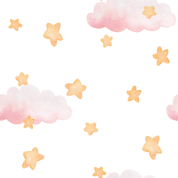 Watercolor seamless pattern with illustration of delicate pink clouds and yellow stars. Handmade, isolated. For children's textiles, wallpaper and clothing png