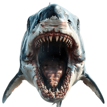 Megalodon front view on isolated transparent background png