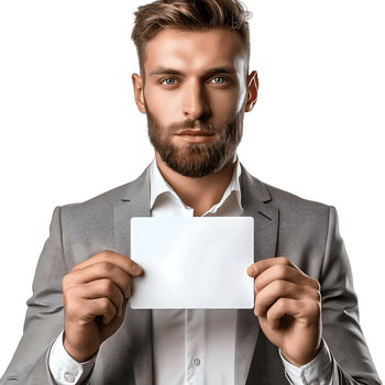 Man holding a business card on isolated transparent background png