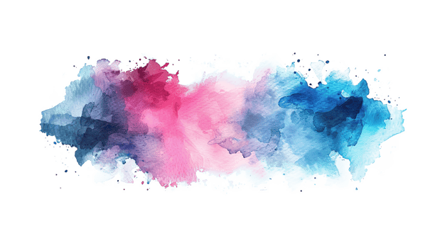 Abstract blue pink watercolor paint brush stroke flow texture transparent background isolated graphic resource. Vibrant mixed navy, purple and rosy color art shape png