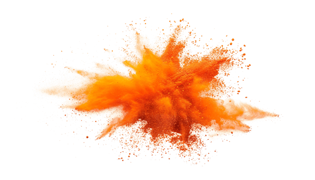 Orange ginger color powder dust explosion transparent background isolated graphic resource. Celebration, colorful festival, run or party element png