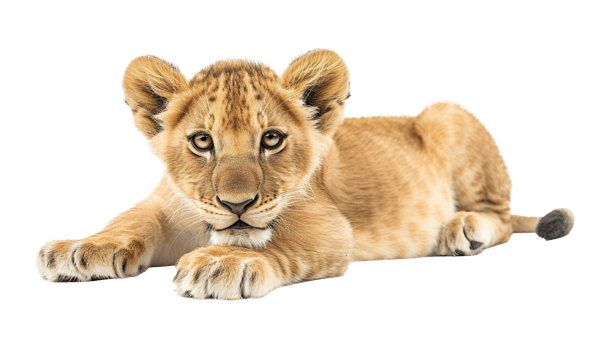 cute playful baby lion resting transparent background isolated graphic resource png