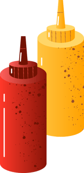 Ketchup and mustard in bottles png