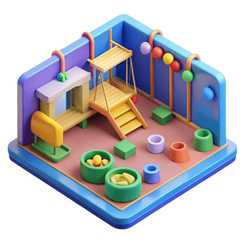 3d isometric interior design of kids playground room png