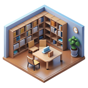 3d isometric interior design of library room png