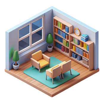 3d isometric interior design of library room png