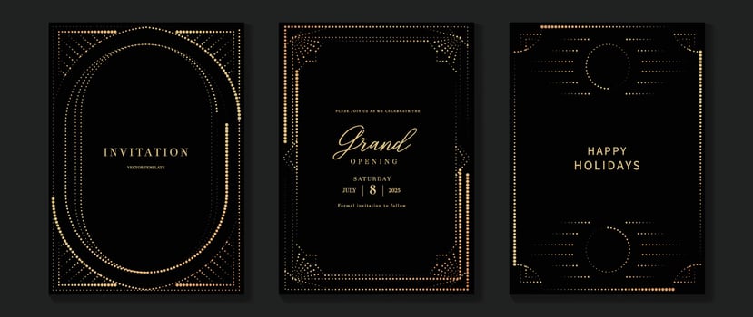 Luxury invitation card background . Golden elegant geometric shape, gold lines gradient on dark background. Premium design illustration for gala card, grand opening, wedding, party invitation. vector