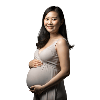 Radiant Pregnant Woman in Grey Dress on Transparent Background png