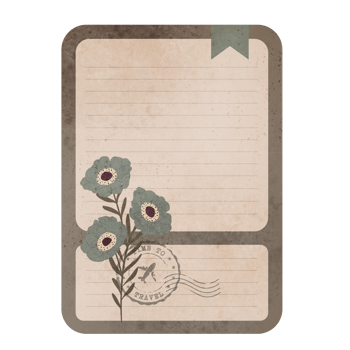 Vintage Scrapbook Sticky Notes with Flowers. Scrapbook Memo Isolated on Transparent Background png
