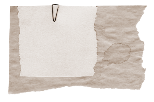 Vintage Scrapbook Note Paper Blank. Ripped paper with Paperclip and Torn Edge. Isolated on Transparent Background png