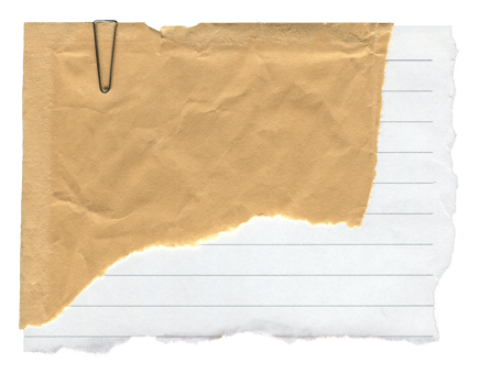 Vintage Scrapbook Note Paper Blank. Ripped paper with Paperclip and Torn Edge. Isolated on Transparent Background png