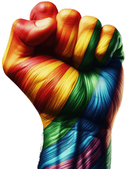 Strong hand showing pride day equality with pride rainbow flag colour theme png