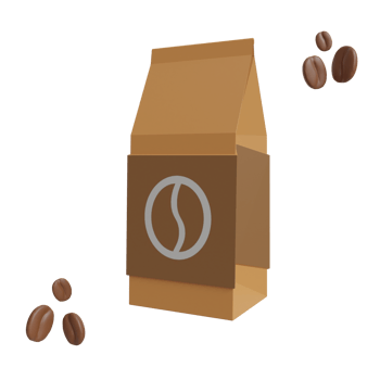 A brown paper bag with coffee beans and a coffee bean png