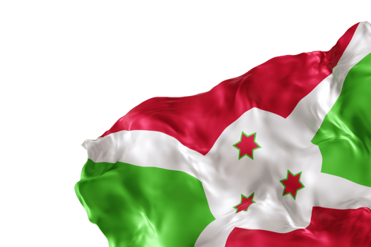 Realistic flag of Burundi with folds, on transparent background. Footer, corner design element. Cut out. Perfect for patriotic themes or national event promotions. Empty, copy space. 3D render. png