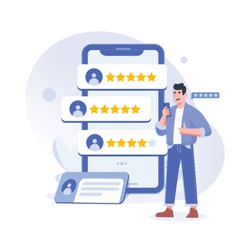 people rating with five stars on mobile app vector
