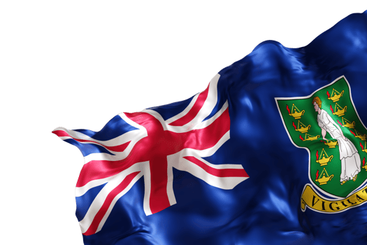 Realistic flag of British Virgin Islands, on transparent background. Footer, corner design element. Cut out. Perfect for patriotic themes or national event promotions. Empty, copy space. 3D render. png