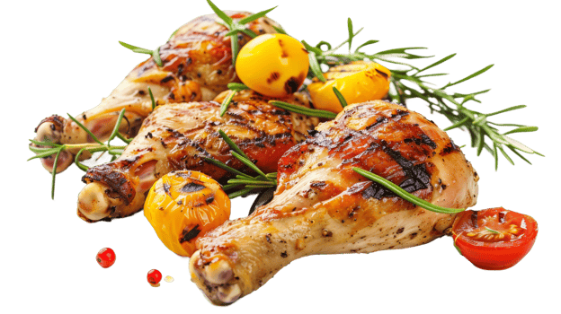 Grilled Chicken with Vegetables on Transparent Background, Format png