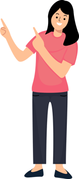 portrait woman standing with both fingers showing to blank space for promotion and advertising png