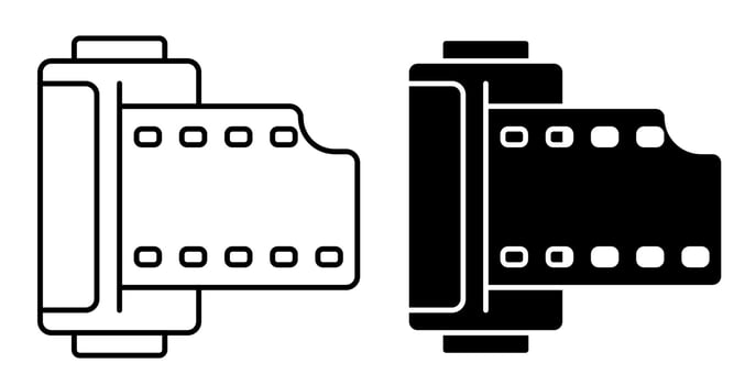 Linear icon. cylinder with old 35 mm photo film. World Photography Day August 19th. Simple black and white vector