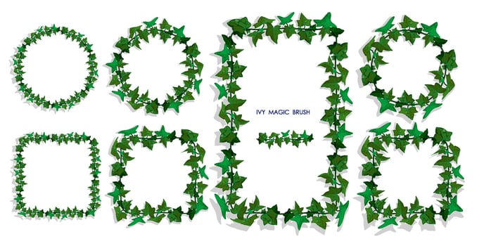 ivy liana grass brush with green leaves. Realistic brush for decorating frames, invitation cards. vector