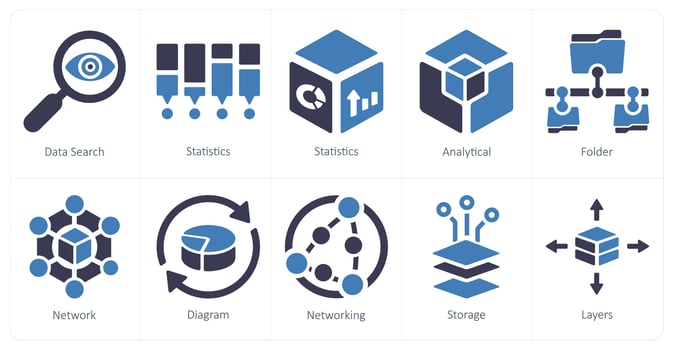 A set of 10 Big Data icons as data search, statistics, analytics vector