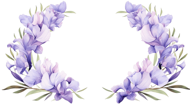 Elegant Round Watercolor Floral Wreath with Iris on isolated Transparent background. Format png