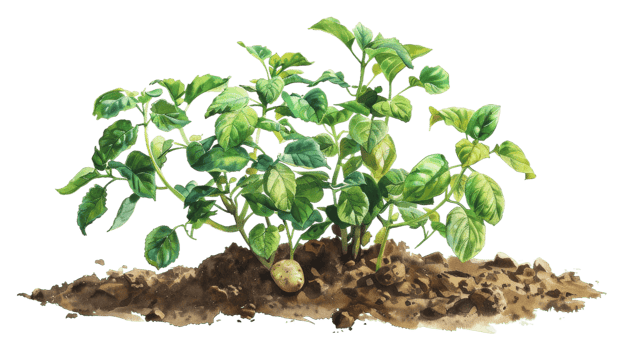 Watercolor Painting of Potato Plant on isolated Transparent background. Format png