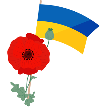 Ukraine yellow and blue flag with Red poppy png