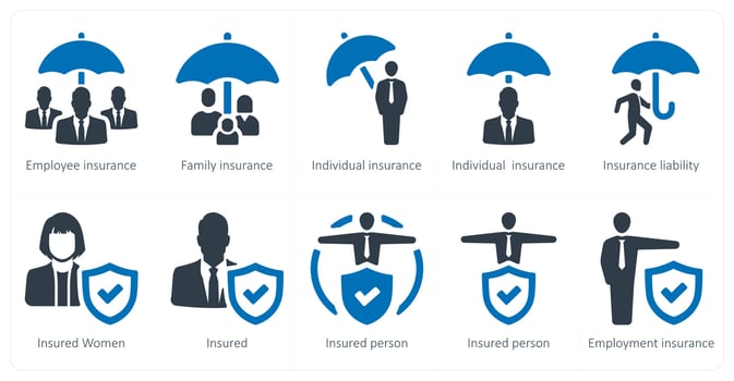 A set of 10 Insurance icons as employee insurance, family insurance, individual insurance vector