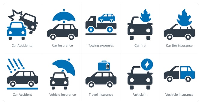 A set of 10 Insurance icons as car accidental, car insurance, towing insurance vector