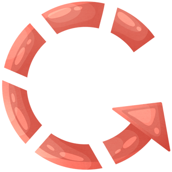 Download arrow. Round dotted direction icon. Right and up. Interface element red colors. png